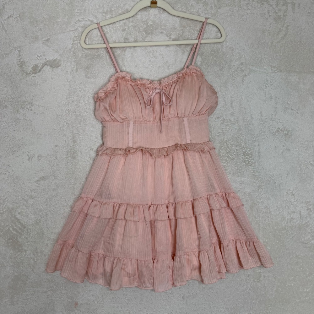 Blush Pink Tiered Ruffle Mini Dress Cottagecore Coquette Fairycore Romance Small